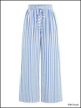 Lightweight Elastic Waist Striped Palazzo Pants with Pockets